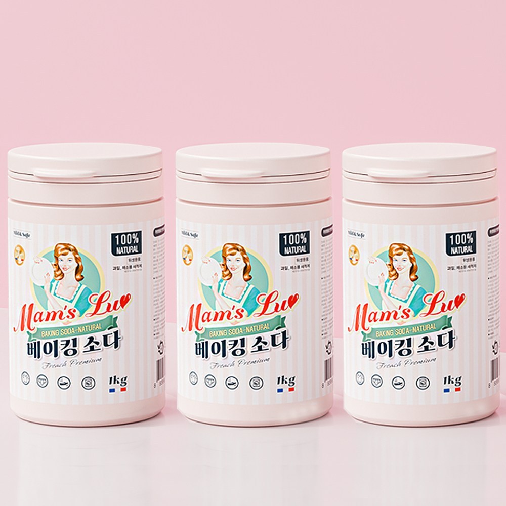맘스럽 베이킹소다 1kg x 3통 프리미엄 용기형 천연세제 세탁세제 세정제 - 상품 이미지