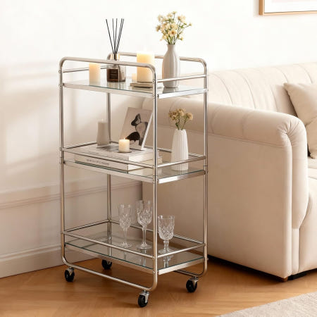 [해외]aleawol Stainless Steel Kitchen Wagon 3 Tiers Crevice Rack Depth 9.8 x Width 20.1 Height 32.3 in