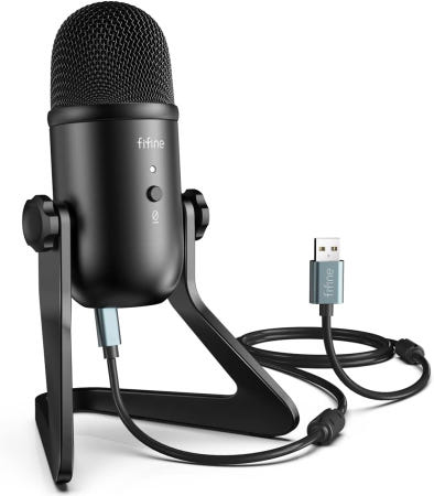 FIFINE [해외]FIFINE K678 USB 마이크 콘덴서 단일 지향성 0.1인치(3.5mm) 이어폰 단자 입력 및 출력 볼륨 조절 가능 회전식 스탠드 각도 AB 타입 케이블 컴퓨터