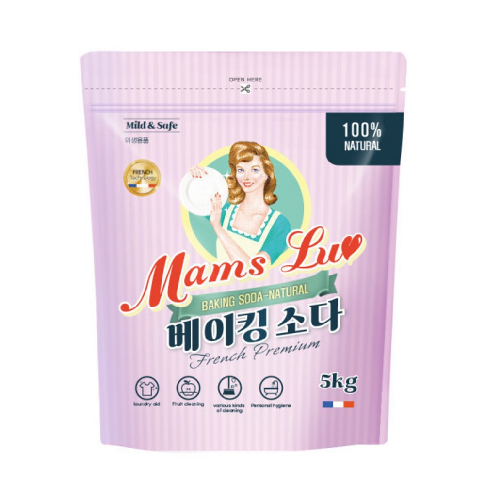 맘스럽 베이킹소다 파우치 5kg 프리미엄 프렌치 1등급원료 과일야채세척 - 상품 이미지