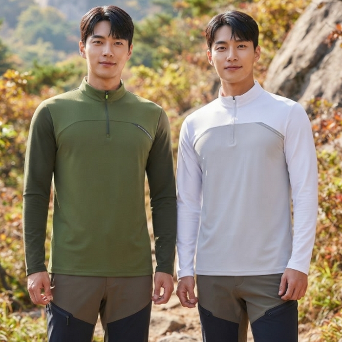 밀레 남성 여름 간절 매 냉감형 하이브리드 반집업 등산 긴팔티셔츠 - 상품 이미지