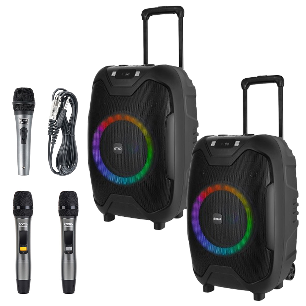 KY600N+KY600 이동식앰프 노래방스피커 2대 무선 마이크 2개+행사용 유선마이크 - 상품 이미지