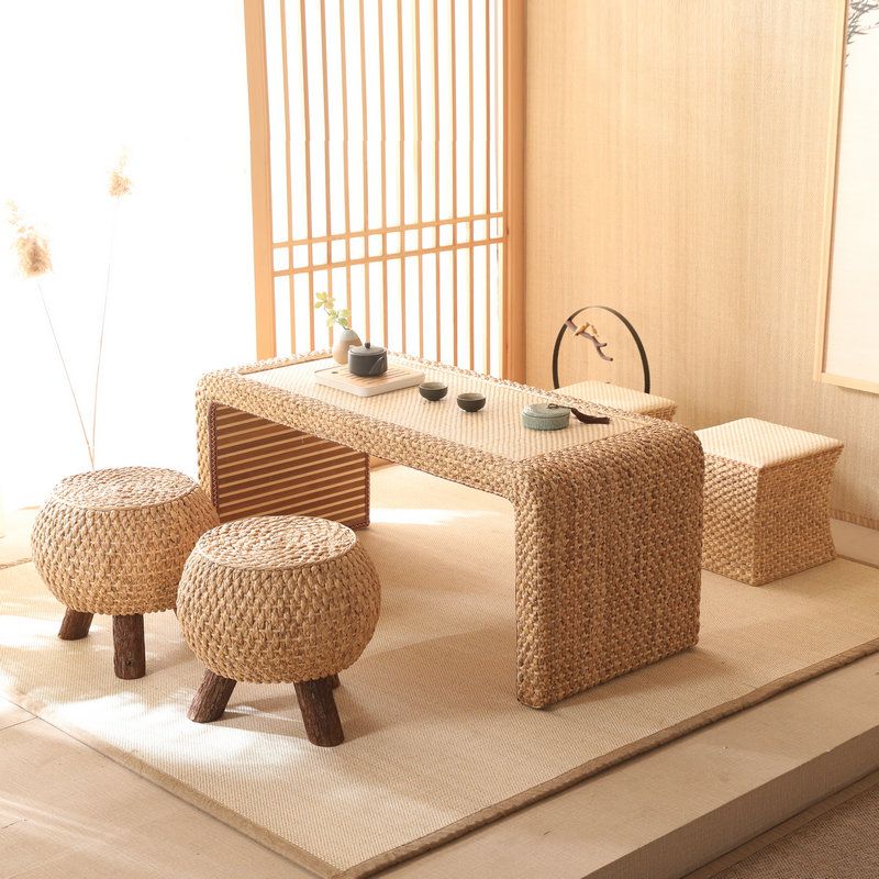 라탄테이블 탁자 일본식 티테이블 좌식테이블 거실 원목 60x45x30cm 차림새 - 상세 이미지 3