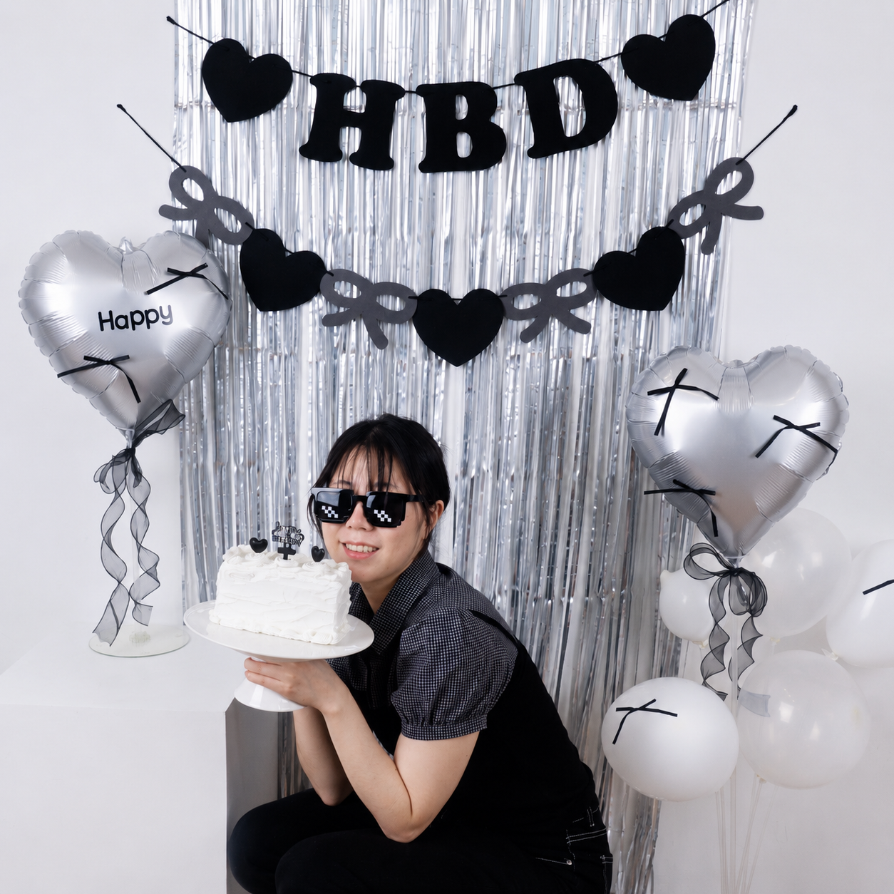 올댓파티 HBD 컬러팔레트 풀세트 블랙 생일파티세트 완제품 가랜드 리본포함 - 상품 이미지