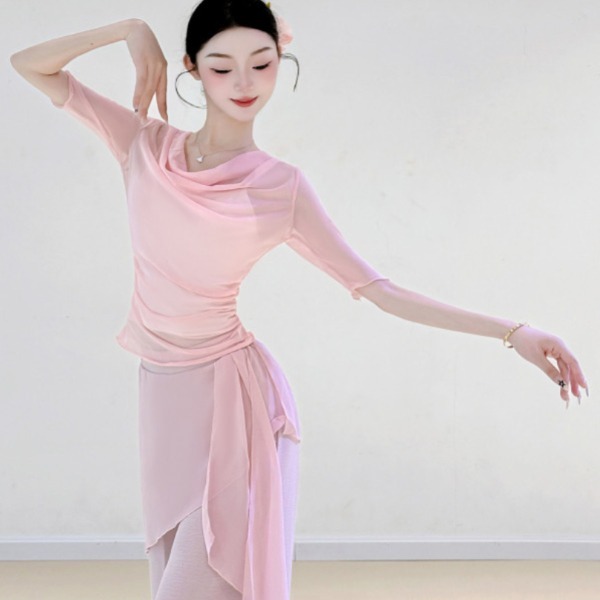 여성 줌바 라인 댄스상의 클래식 무용 웰빙 사교 연습 댄스복 - 상세 이미지 2