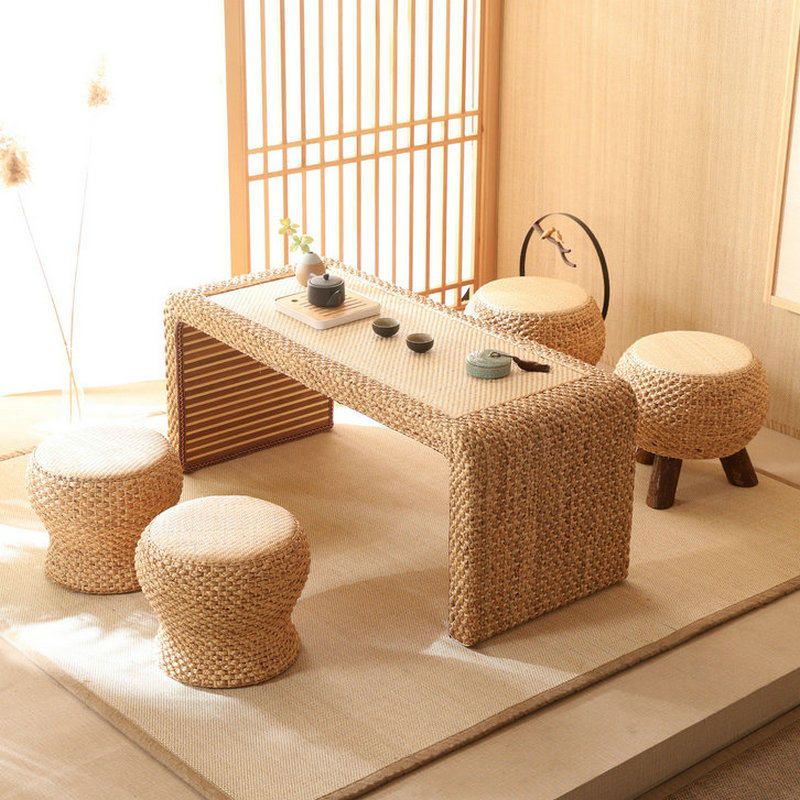 라탄테이블 탁자 일본식 티테이블 좌식테이블 거실 원목 60x45x30cm 차림새 - 상세 이미지 5