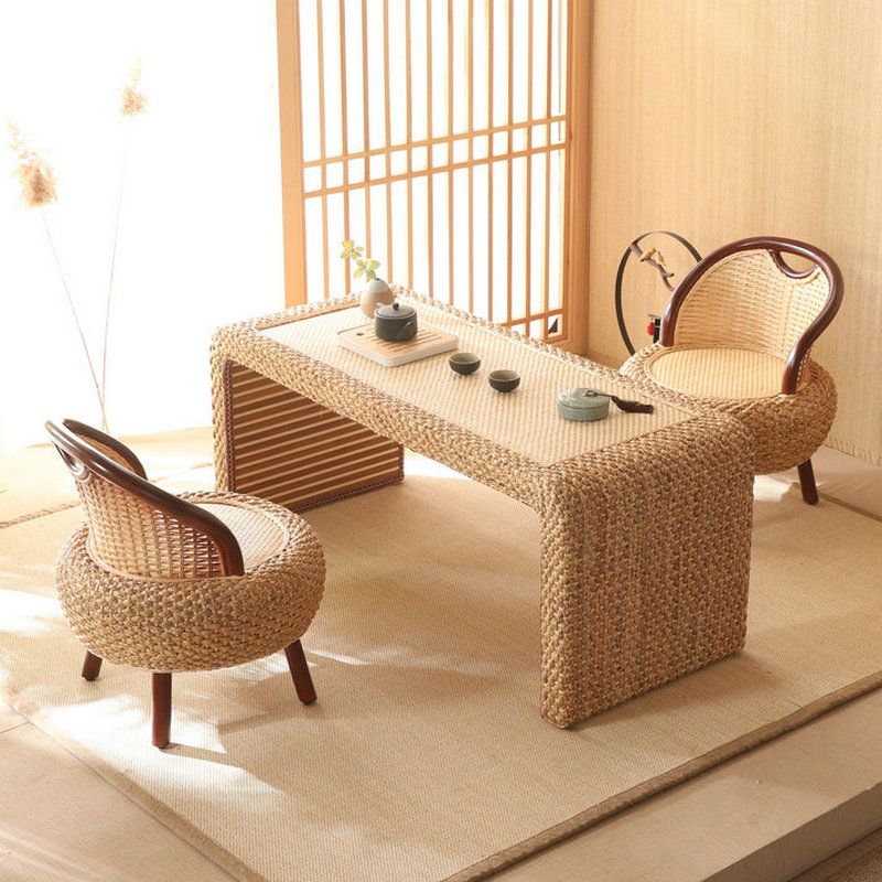 라탄테이블 탁자 일본식 티테이블 좌식테이블 거실 원목 60x45x30cm 차림새 이미지 6