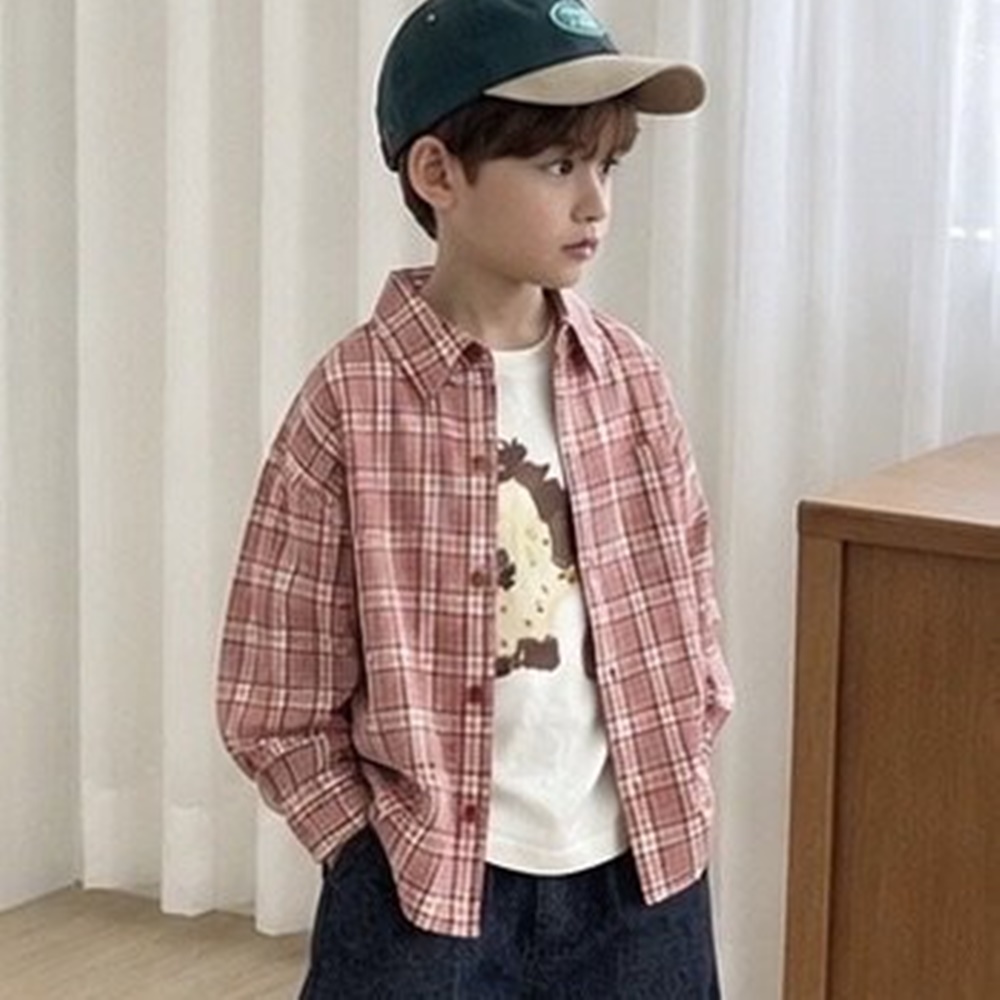 26가을 체크셔츠 주니어 남자아이남방 초등학생등원룩 - 상품 이미지