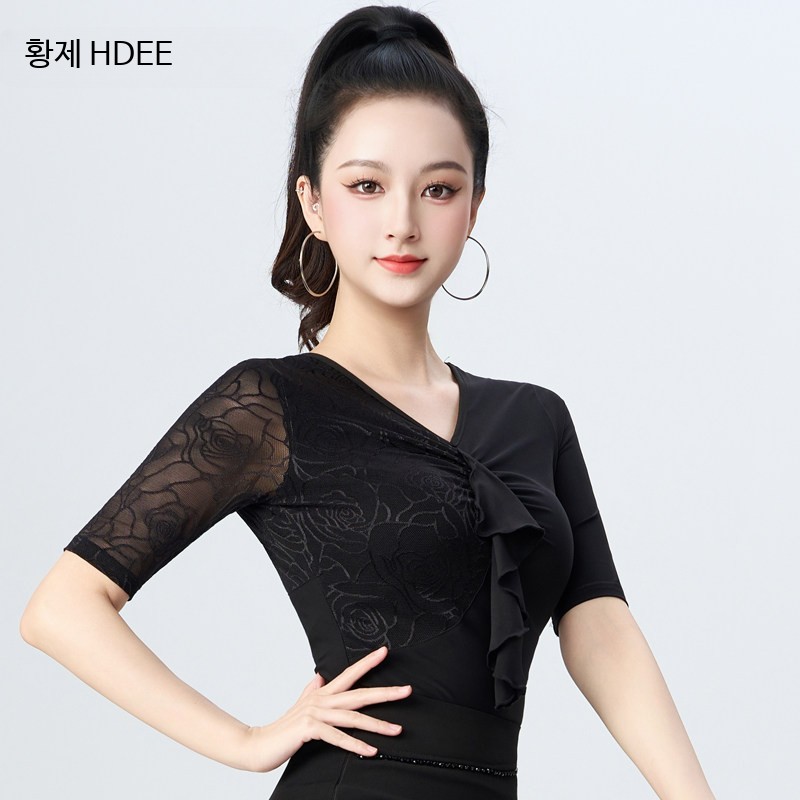 여성 스포츠 댄스상의 사교 라틴 라인 왈츠 댄스복 연습복 - 상세 이미지 3
