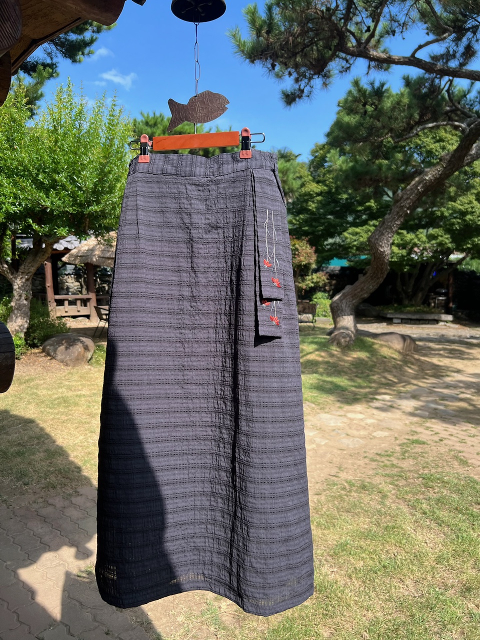 꽃자수 일자 체크 치마 생활한복 개량한복 - 상세 이미지 3