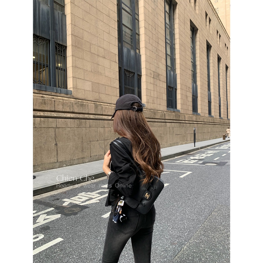 여성 스키니진 블랙 데님 팬츠 스판 컷팅 빈티지 워싱 바지 - 상세 이미지 4