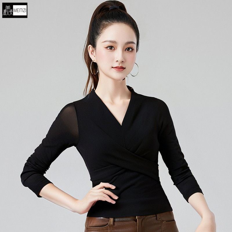 라틴 줌바 댄스복 여성 방송 사교 라인 댄스상의 긴팔티 - 상세 이미지 4