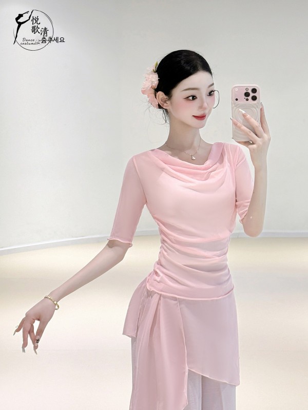 여성 줌바 라인 댄스상의 클래식 무용 웰빙 사교 연습 댄스복 - 상세 이미지 3