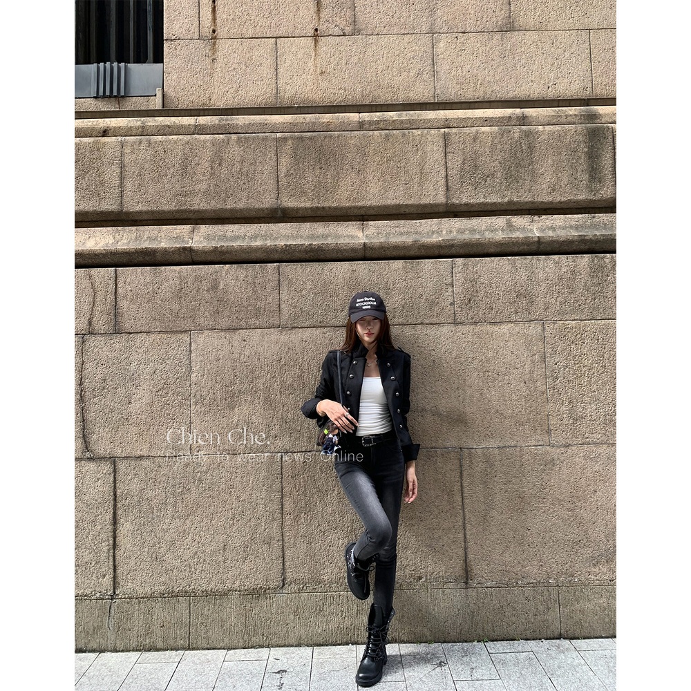 여성 스키니진 블랙 데님 팬츠 스판 컷팅 빈티지 워싱 바지 - 상세 이미지 2