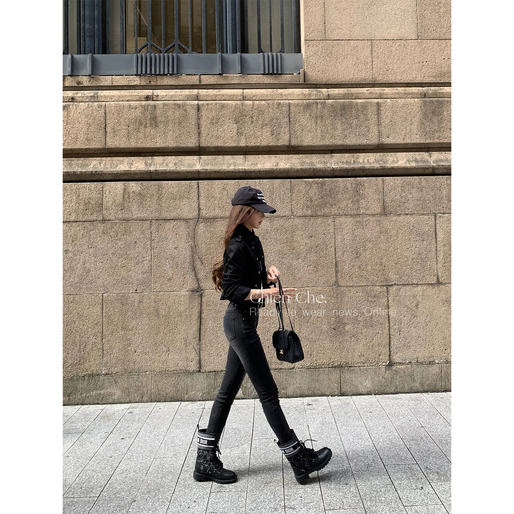 여성 스키니진 블랙 데님 팬츠 스판 컷팅 빈티지 워싱 바지 - 상세 이미지 3