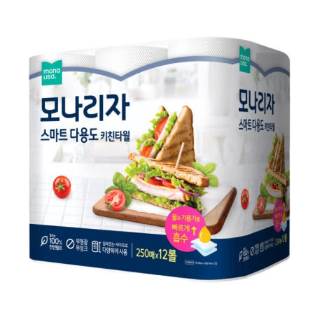 모나리자 스마트 다용도 키친타월 250매 12롤 1팩