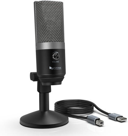 [해외]FIFINE K670 USB 마이크 콘덴서 이어폰 단자 스탠드 높이 조절 가능 AB 타입 케이블 단방향 스카이프 라이브 방송 게임 PC Windows Mac PS4 Silv