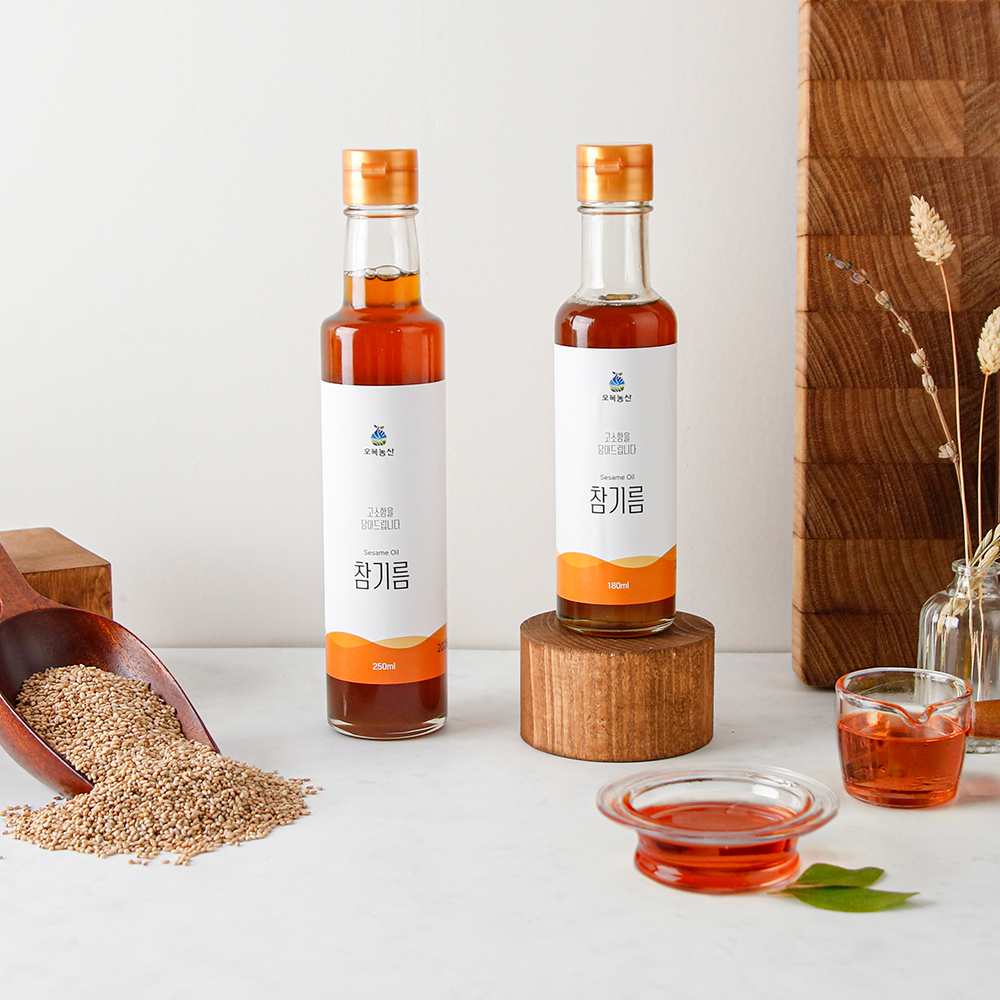오복농산 국내산 저온압착 전통기름 3종 참기름 들기름 생들기름 180ml 250ml