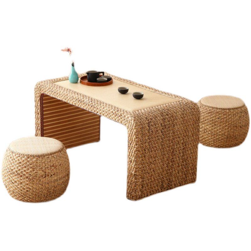 라탄테이블 탁자 일본식 티테이블 좌식테이블 거실 원목 60x45x30cm 차림새 - 상세 이미지 4