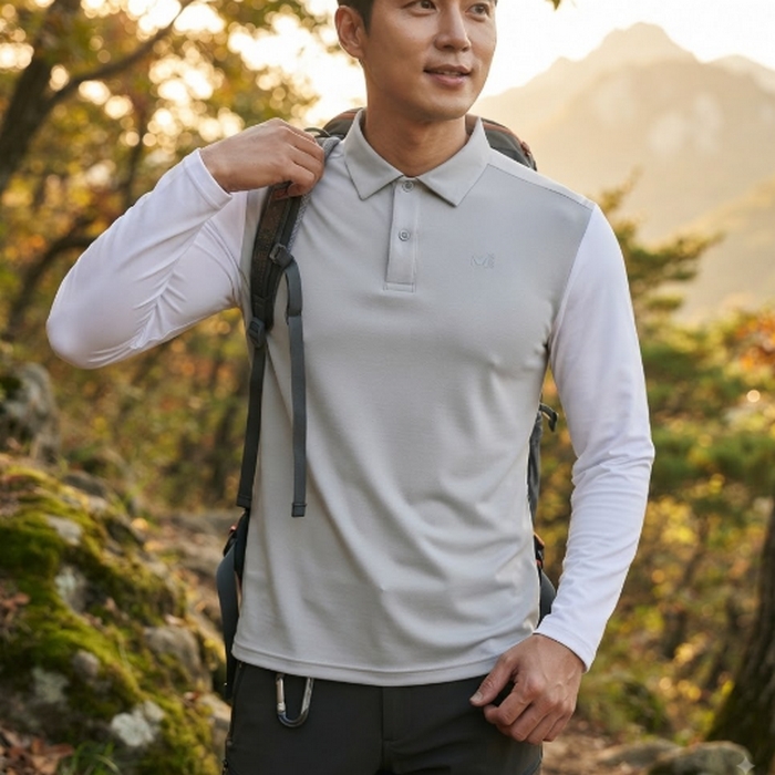 밀레 남성 여름 초가을 하이이브리드 라인형 냉감소매 등산 긴팔 티셔츠 - 상품 이미지