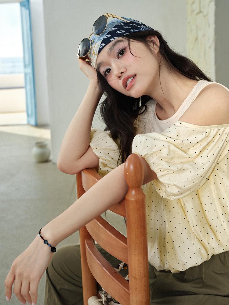 쿠오세 KUOSE 여성 폴카 연노랑 도트 블라우스 이미지 8