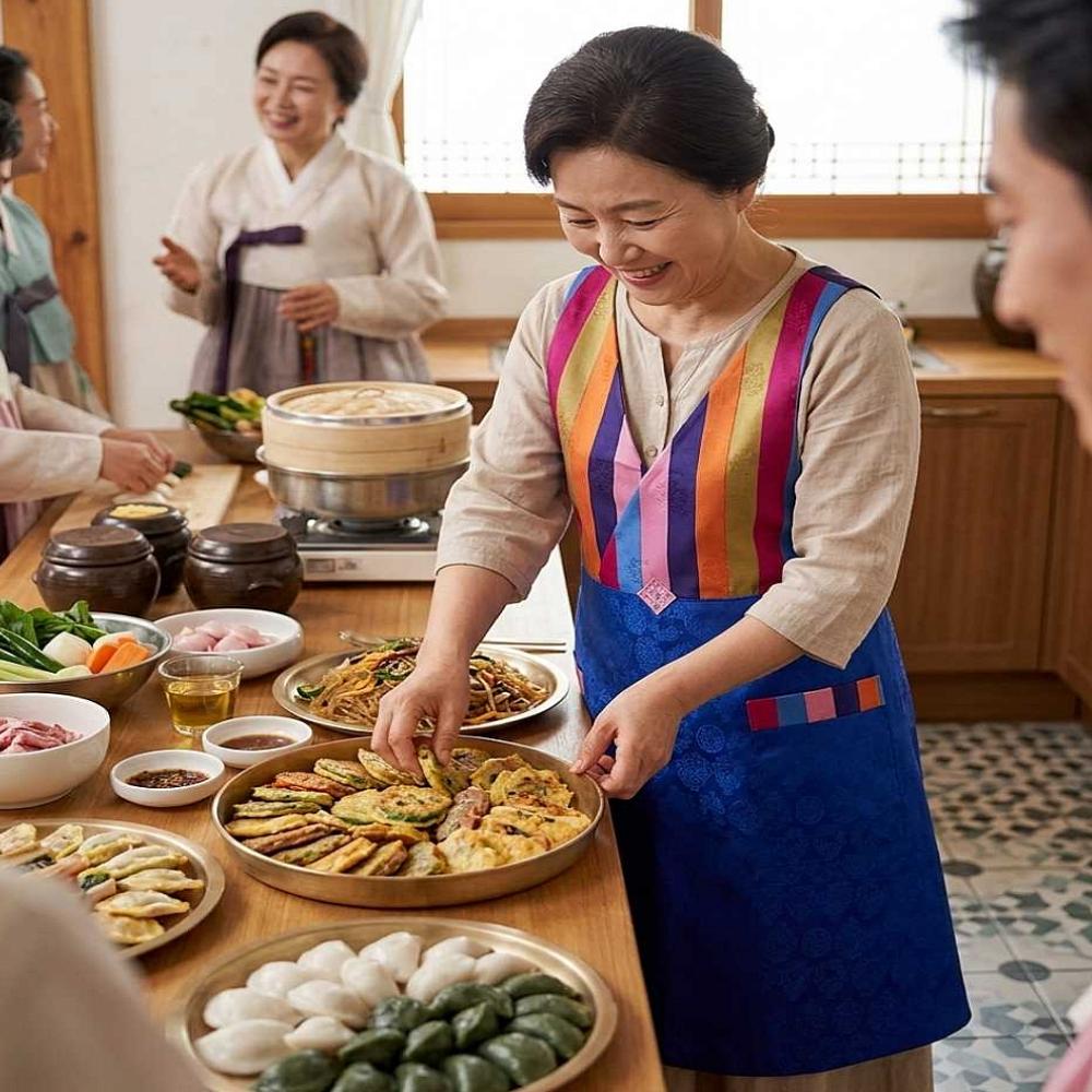 전통 색동 한복 앞치마 원피스형 개량 생활한복 명절 기념품 이미지 6