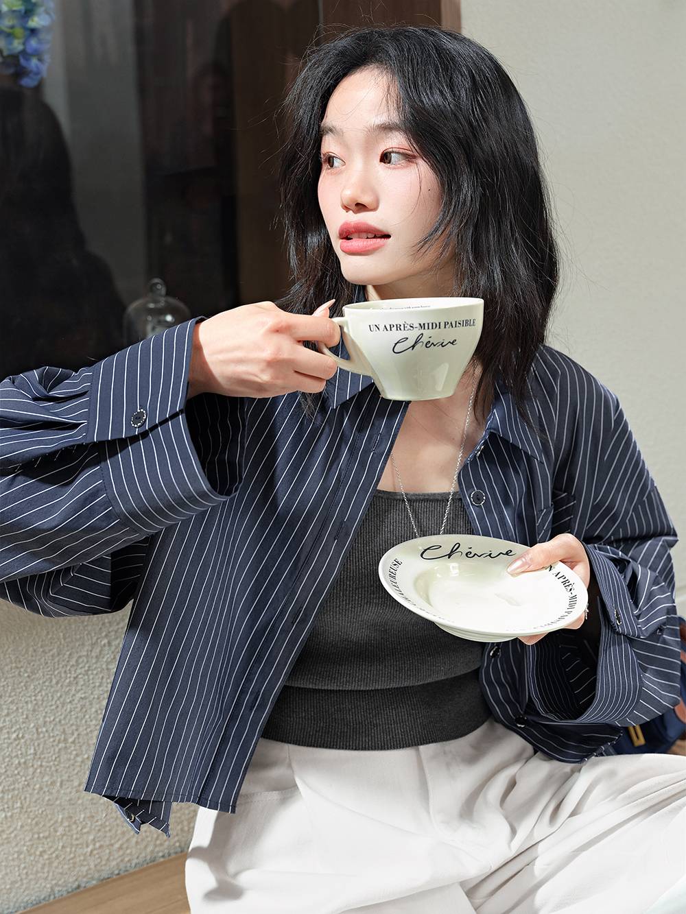 쿠오세 KUOSE 여성 다크네이비 쇼트 셔츠 이미지 8