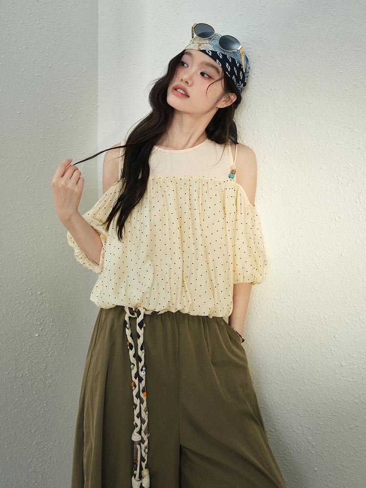쿠오세 KUOSE 여성 폴카 연노랑 도트 블라우스 이미지 6