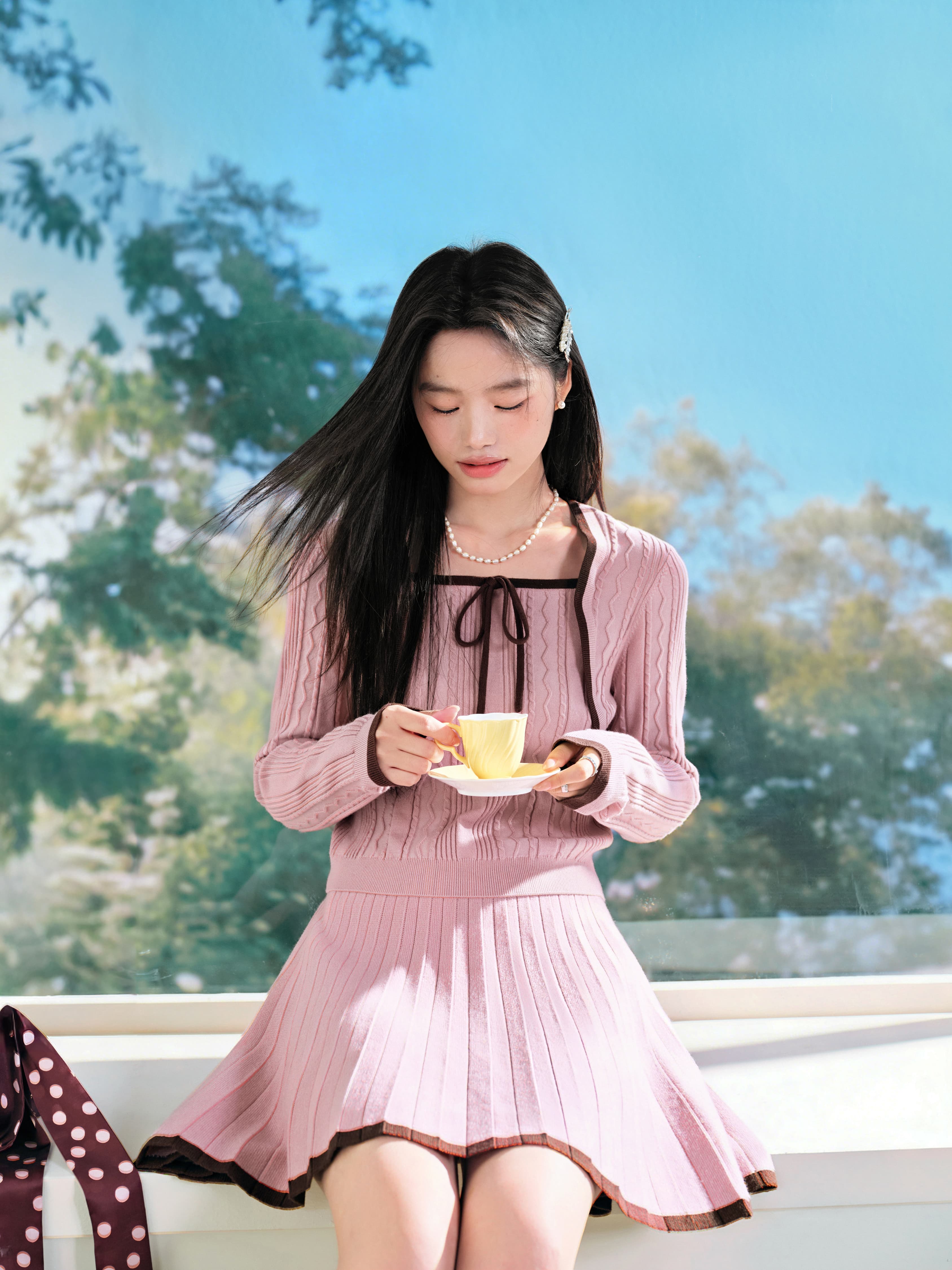 쿠오세 KUOSE 여성 핑크 미니 니트 스커트 - 상세 이미지 2