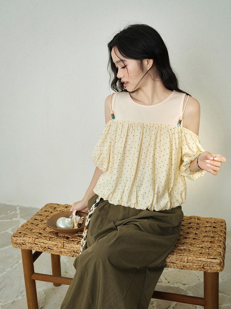 쿠오세 KUOSE 여성 폴카 연노랑 도트 블라우스 - 상세 이미지 2