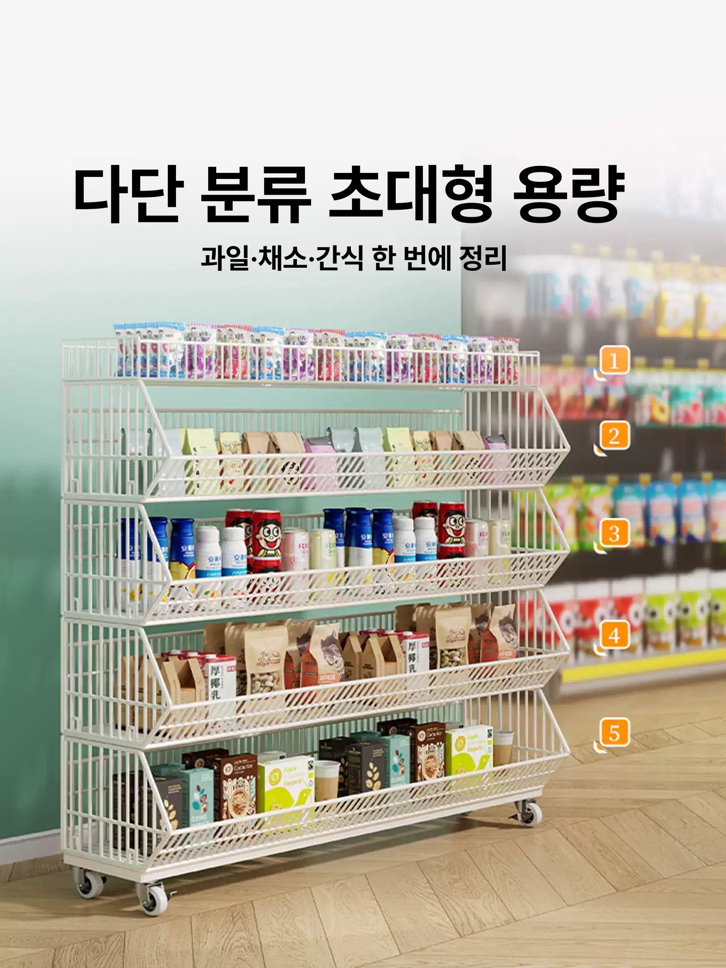 철제 매장진열대 마트 상품진열선반 5 단 화이트 90cm - 상세 이미지 2