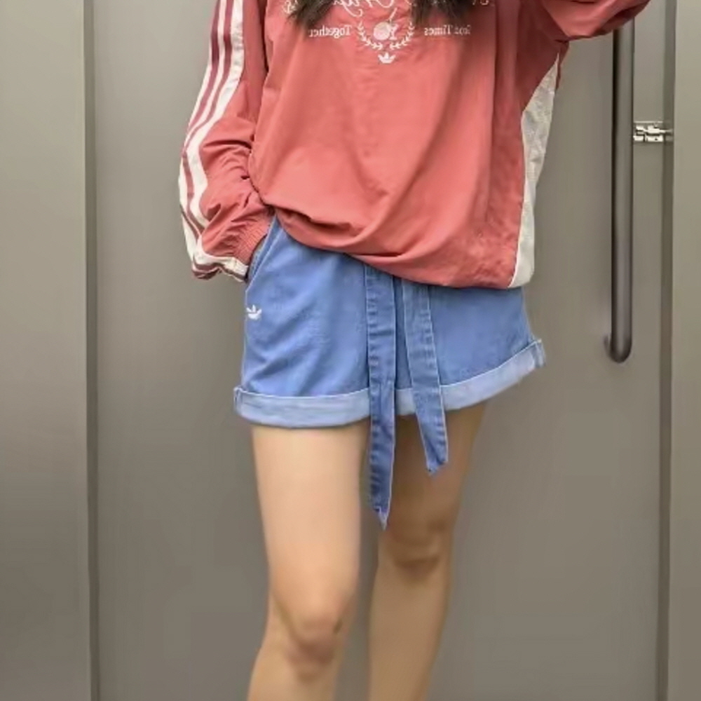 아디다스 오리지널 W 데님 숏 팬츠 와이드핏 청 반바지 블루 LF4604 - 상세 이미지 4