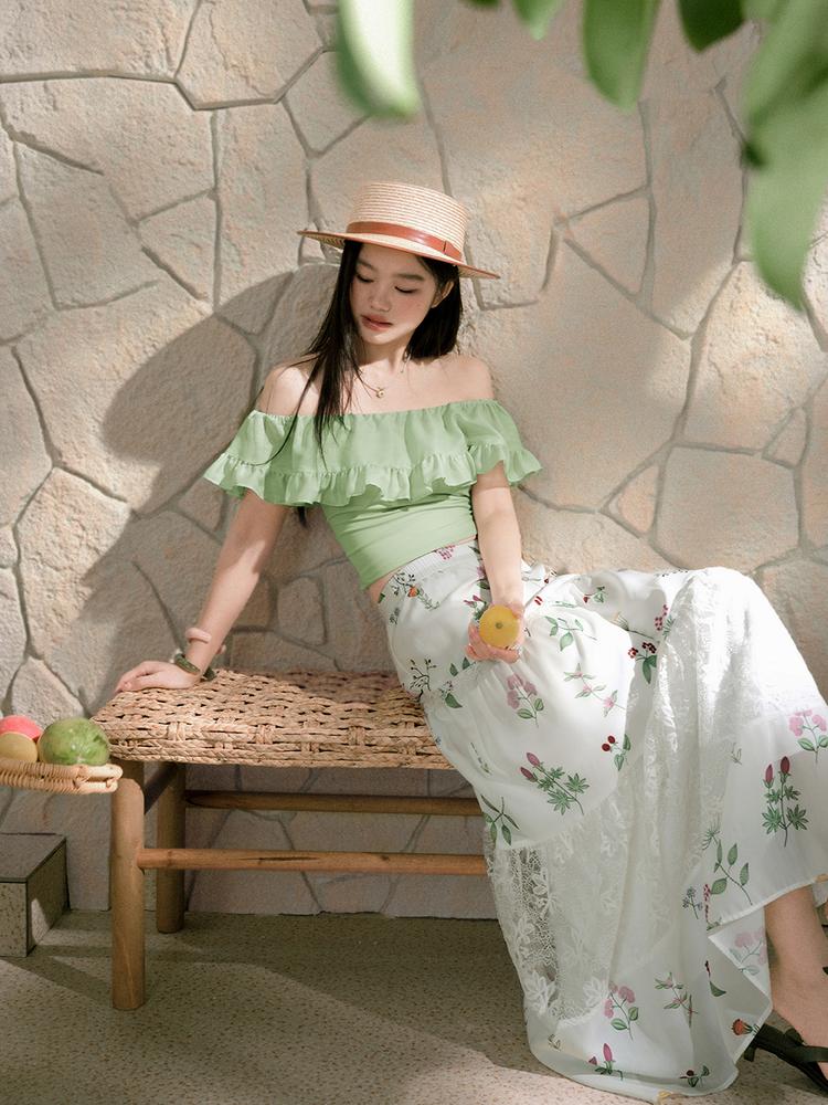쿠오세 KUOSE 여성 보태니컬 맥시 프린트 스커트 - 상세 이미지 2