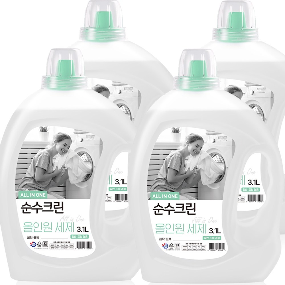순수크린 대용량 액체세제 실내건조 세탁세제 3.1L, 올인원, 4개 - 상품 이미지