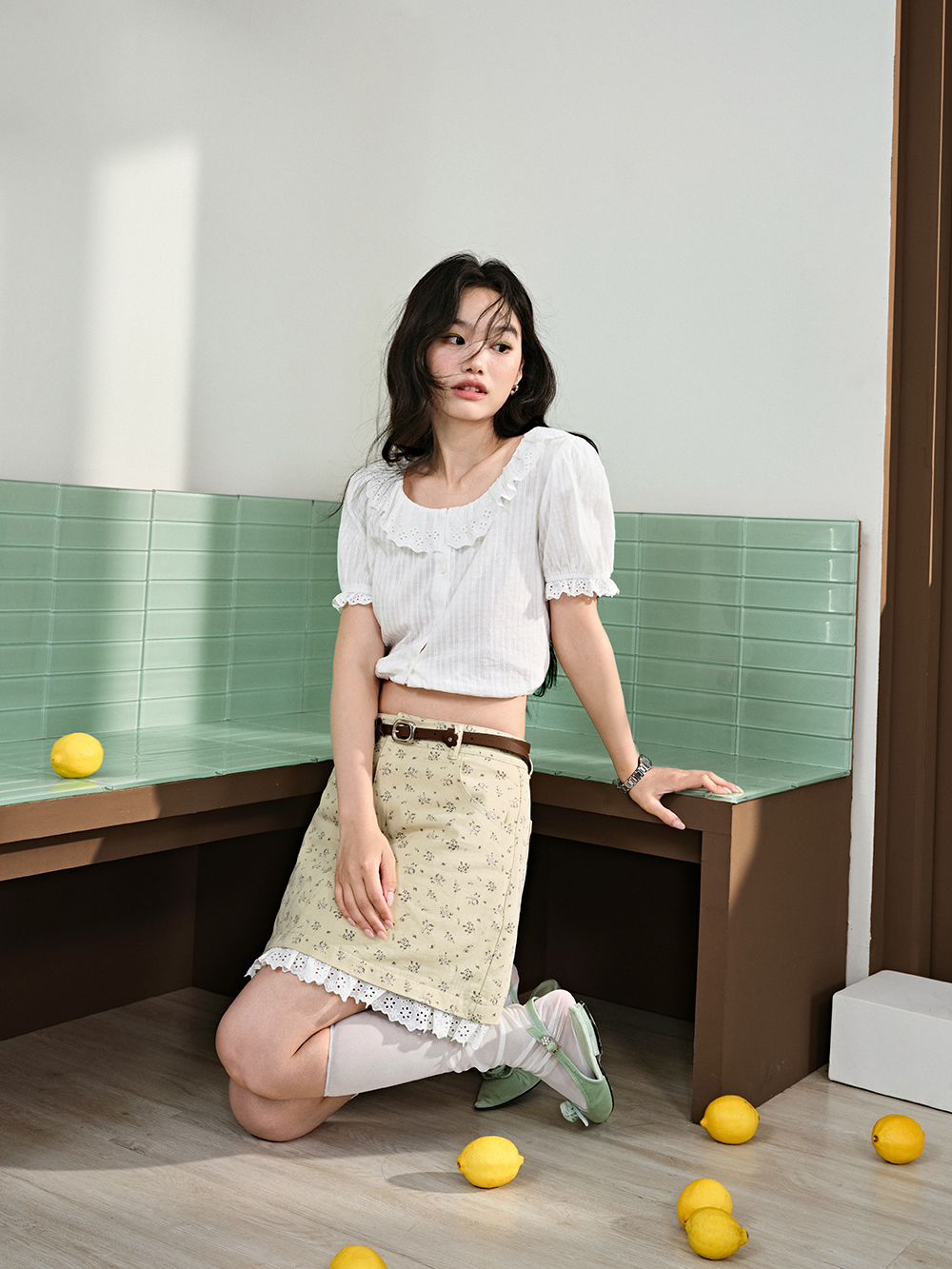 쿠오세 KUOSE 여성 미니 플라워 스커트 이미지 7