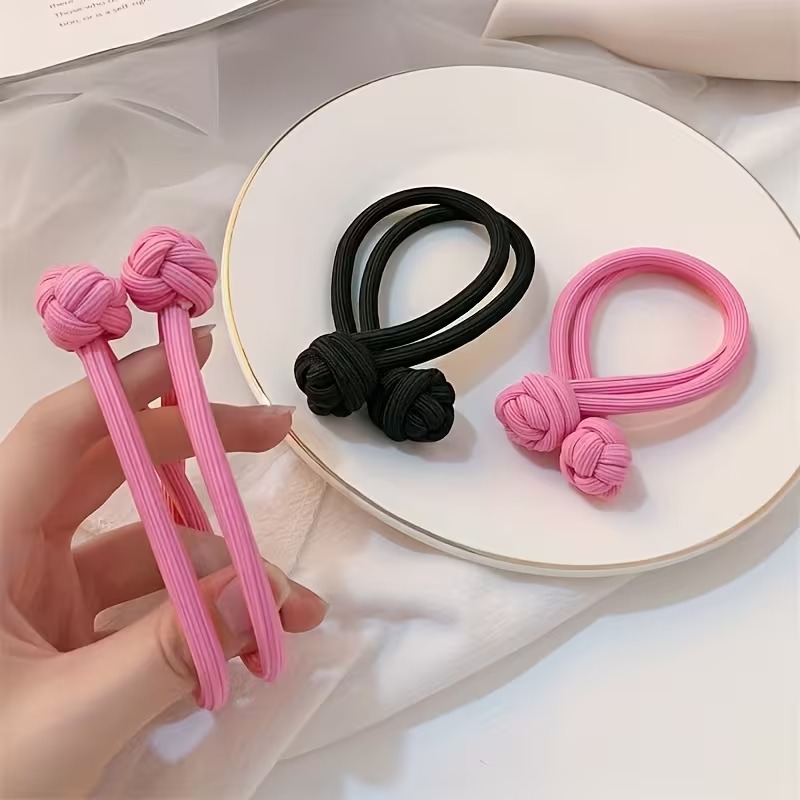 4종 두꺼운 포니테일 머리끈 여성 헤어 고무줄 스크런치 곱창 머리끈 똥머리 헤어 밴드 타이 - 상세 이미지 5