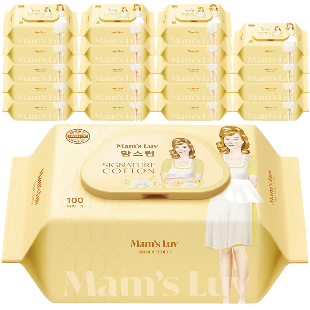 맘스럽 시그니처코튼 물티슈 더마테스트 저자극 소프트 캡형 평량 50g 100매입 20개 - 상품 이미지