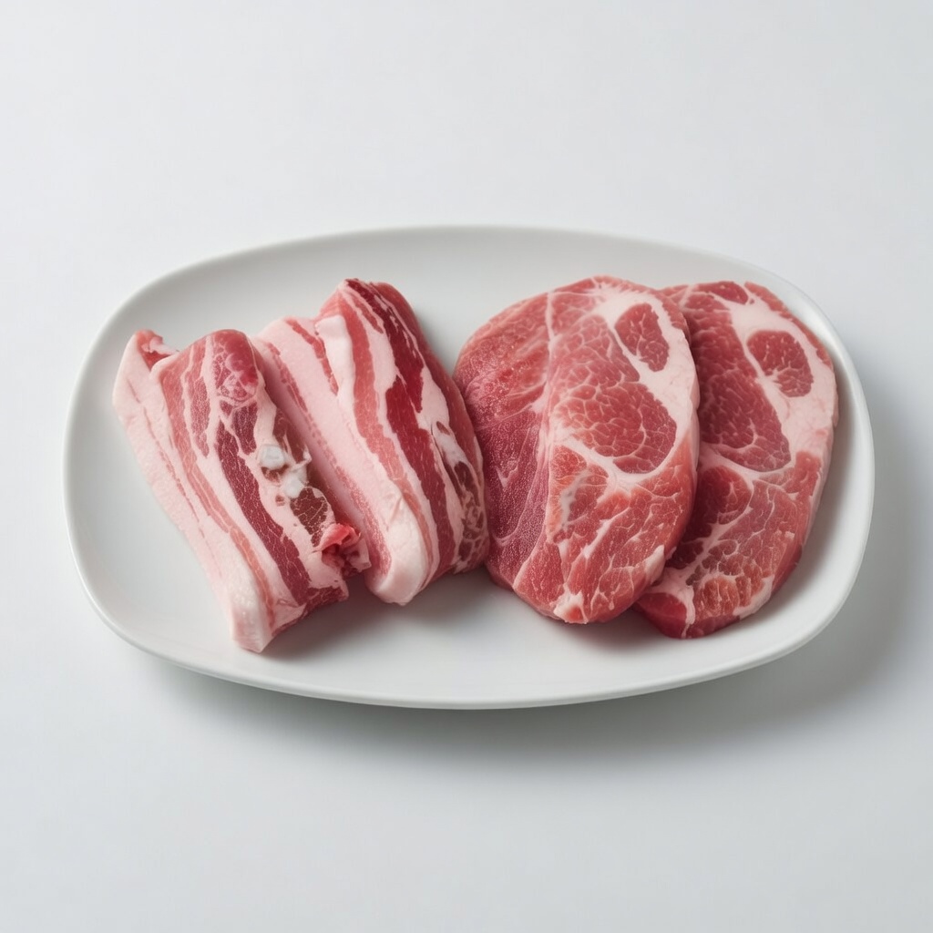 힐링미트 캠핑세트 수입 냉동 삼겹살 목살 500g 구이용 + 악어집게 - 상품 이미지
