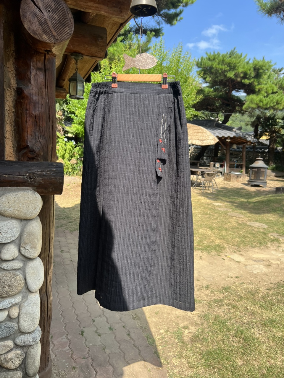 꽃자수 일자 체크 치마 생활한복 개량한복 - 상세 이미지 4