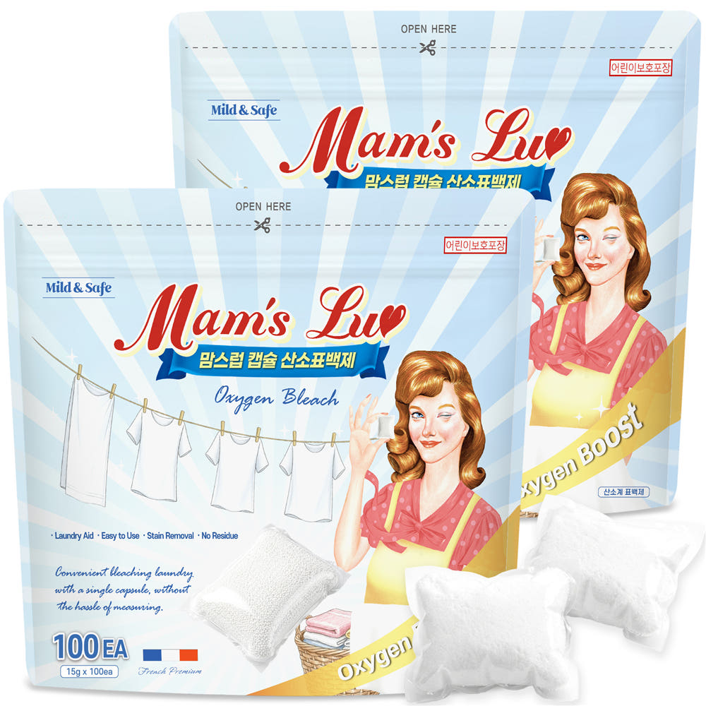 맘스럽 산소계 캡슐표백제 15g x 100개입 x 2개 레몬향 과탄산소다+세스퀴소다 첨가 - 상품 이미지