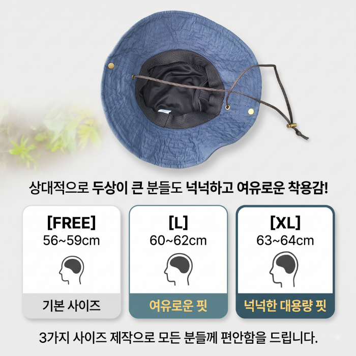 대두 빅사이즈 버킷햇 남성 여성 벙거지 챙넓은 사파리 휴양지 비치 여행 정글 모자 - 상세 이미지 5