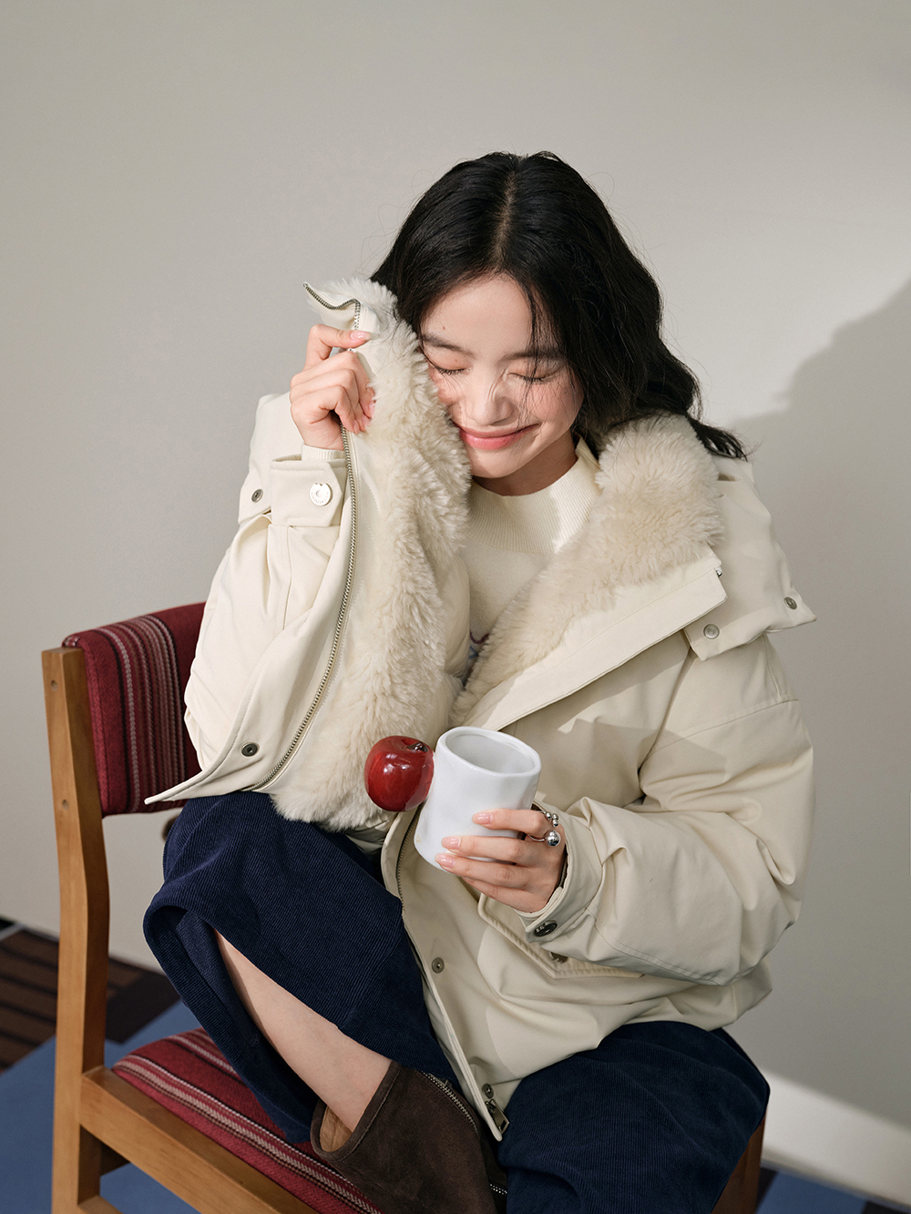 쿠오세 KUOSE 여성 후드 스탠드 다운 칼라 점퍼 - 상세 이미지 5