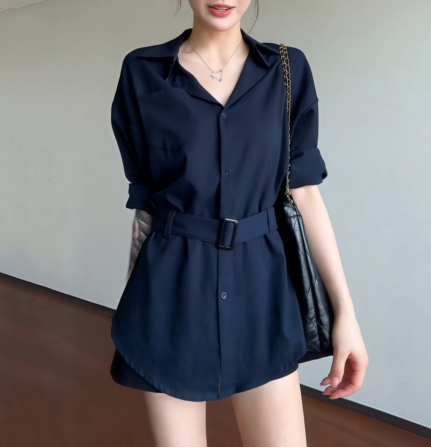 허리 리본 봄 가을 셔츠 프렌치 시크한 남방 4XL - 상품 이미지
