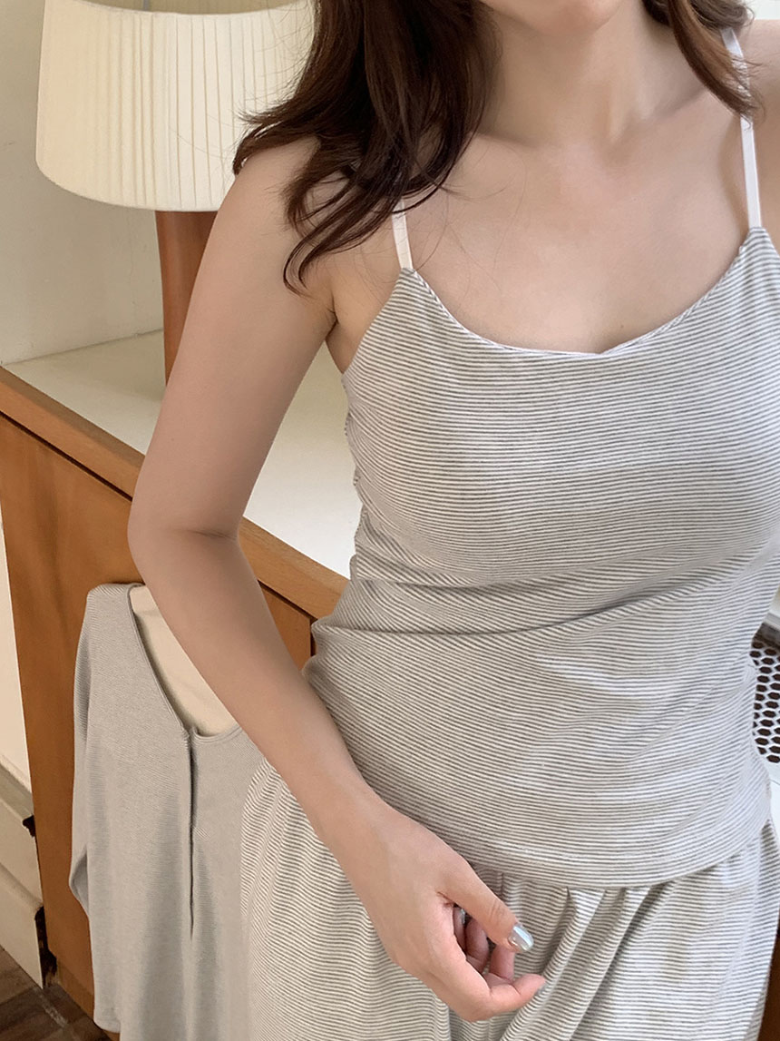 캡내장잠옷 순면 스트라이프 쓰리피스 모드 파자마 단가라 캡나시 가디건 바지 홈웨어 - 상세 이미지 3