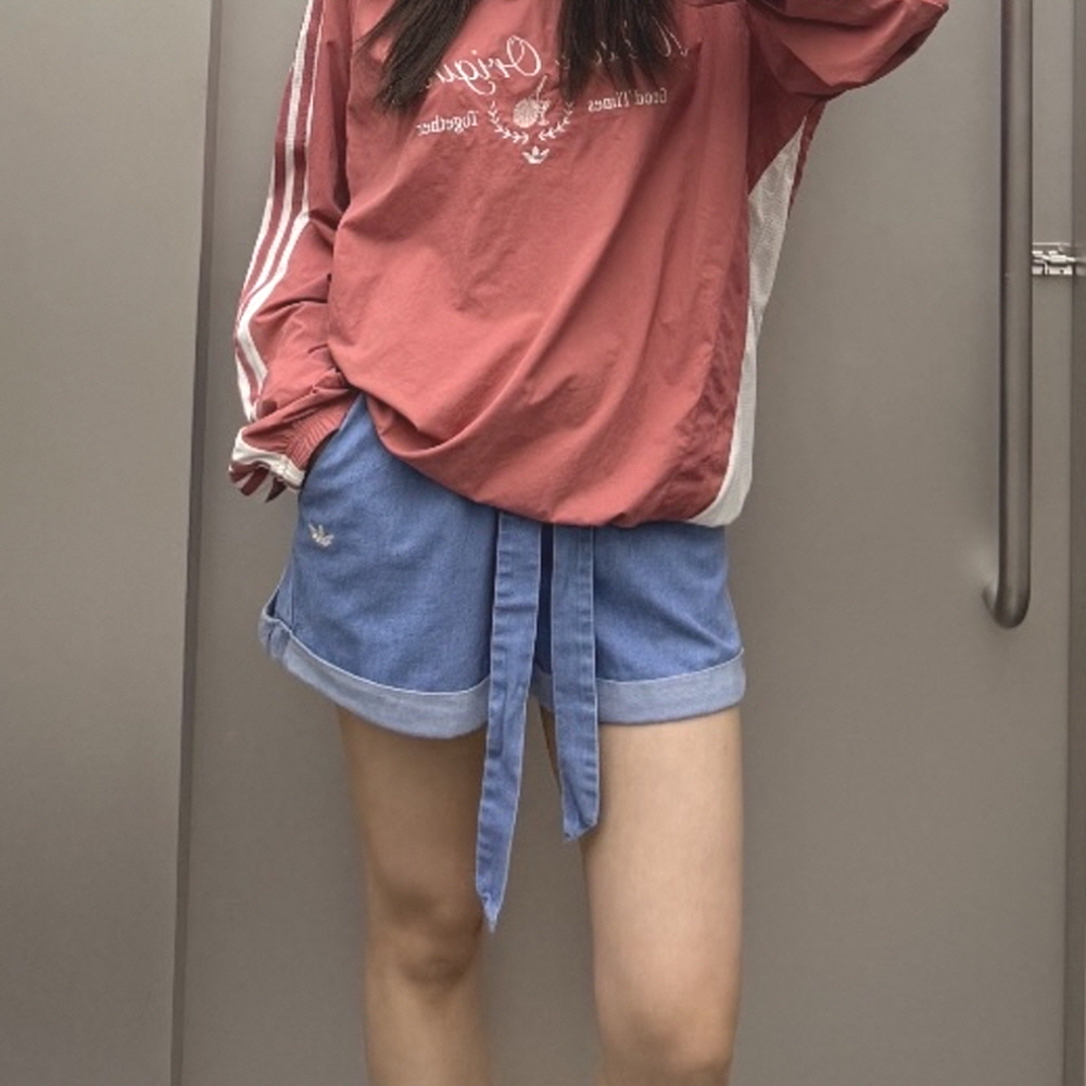 아디다스 오리지널 W 데님 숏 팬츠 와이드핏 청 반바지 블루 LF4604 - 상세 이미지 3