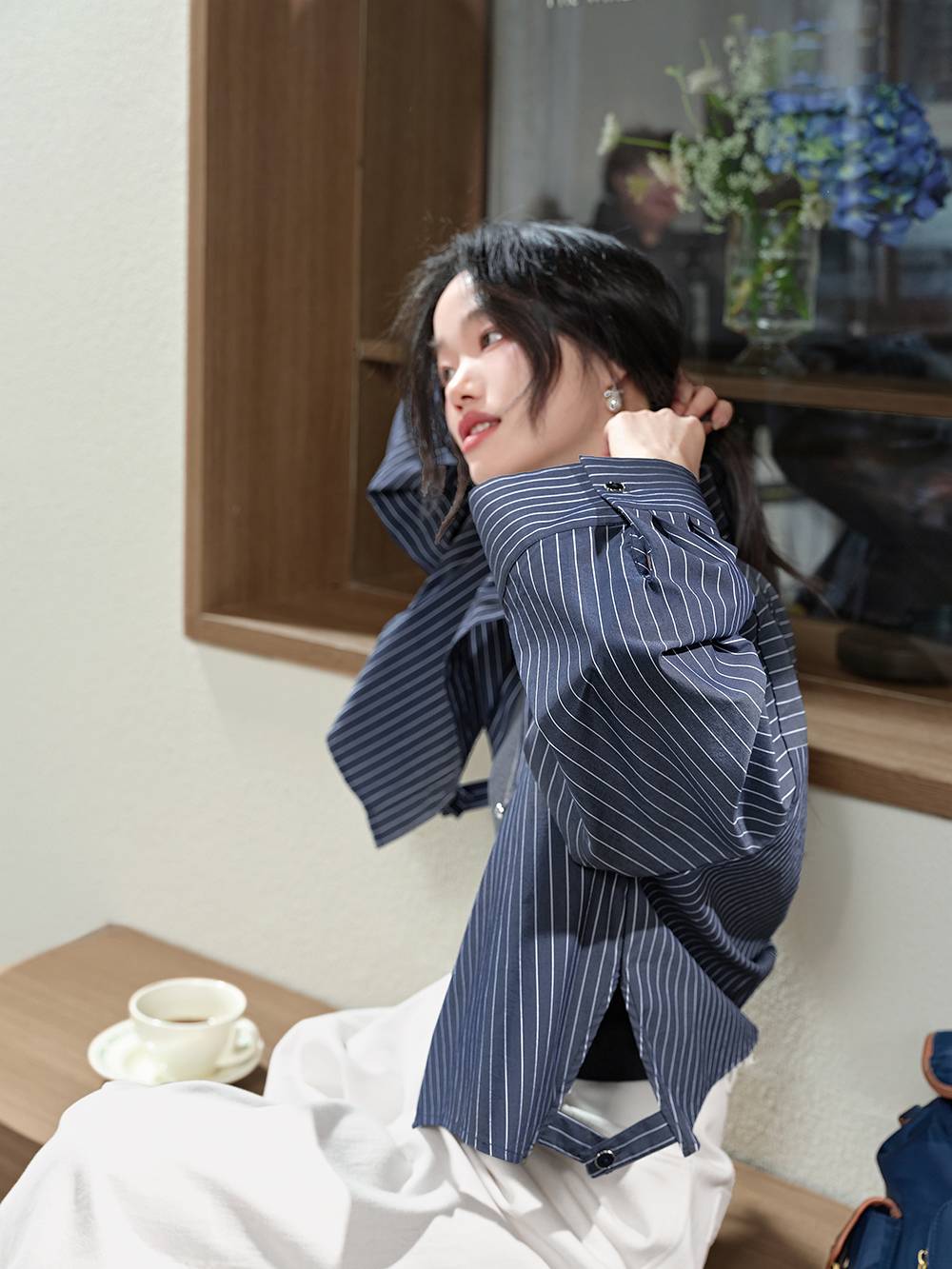 쿠오세 KUOSE 여성 다크네이비 쇼트 셔츠 이미지 7