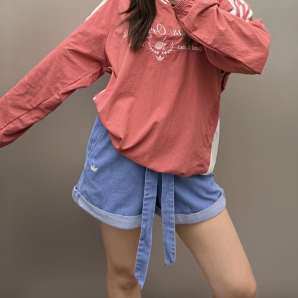아디다스 오리지널 W 데님 숏 팬츠 와이드핏 청 반바지 블루 LF4604 - 상세 이미지 5