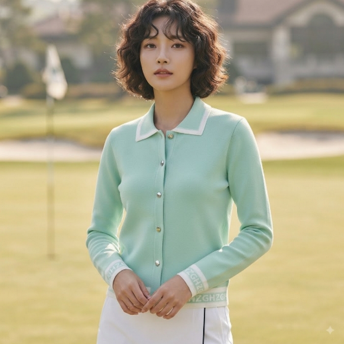 헤지스골프 여성 간절기 스타일리시한 필드 골프룩 니트 긴팔 가디건 - 상품 이미지