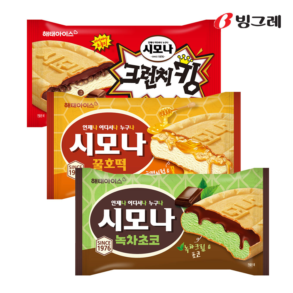 해태아이스 시모나 3종 24개 택 /꿀호떡 녹차초코 크런치킹 - 상품 이미지