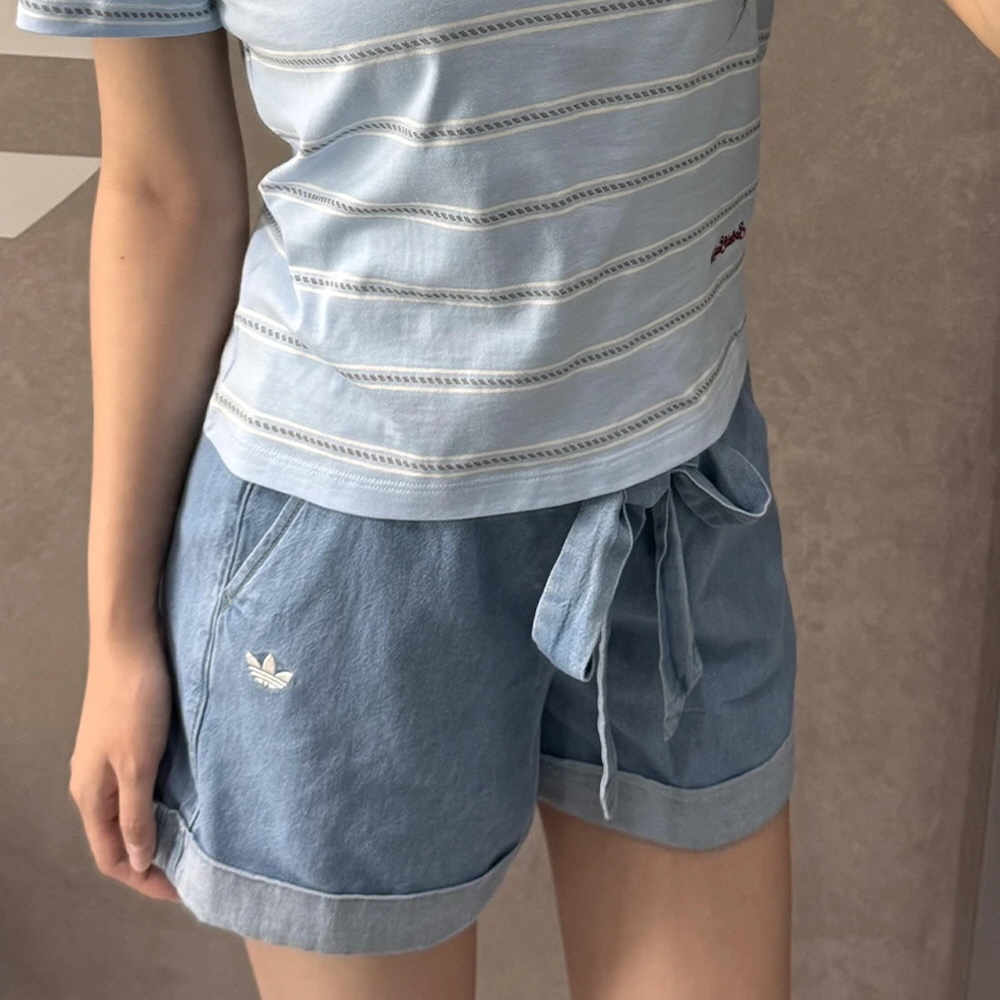 아디다스 오리지널 W 데님 숏 팬츠 와이드핏 청 반바지 블루 LF4604 - 상세 이미지 2